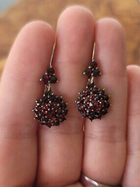 Antique Victorian Bohemian 900 Silver & Garnet Earrings